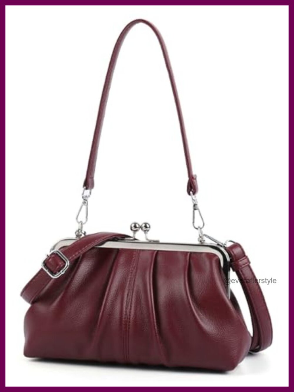 Slouchy PU Leather Kiss Lock Hobo Crossbody Bag Top Handle Purse